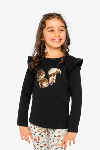 Long Sleeve Organic Cotton Squirrel T-Shirt Black And Brown - J20H70_09990