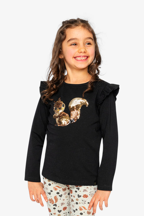 Long Sleeve Organic Cotton Squirrel T-Shirt Black And Brown - J20H70_09990