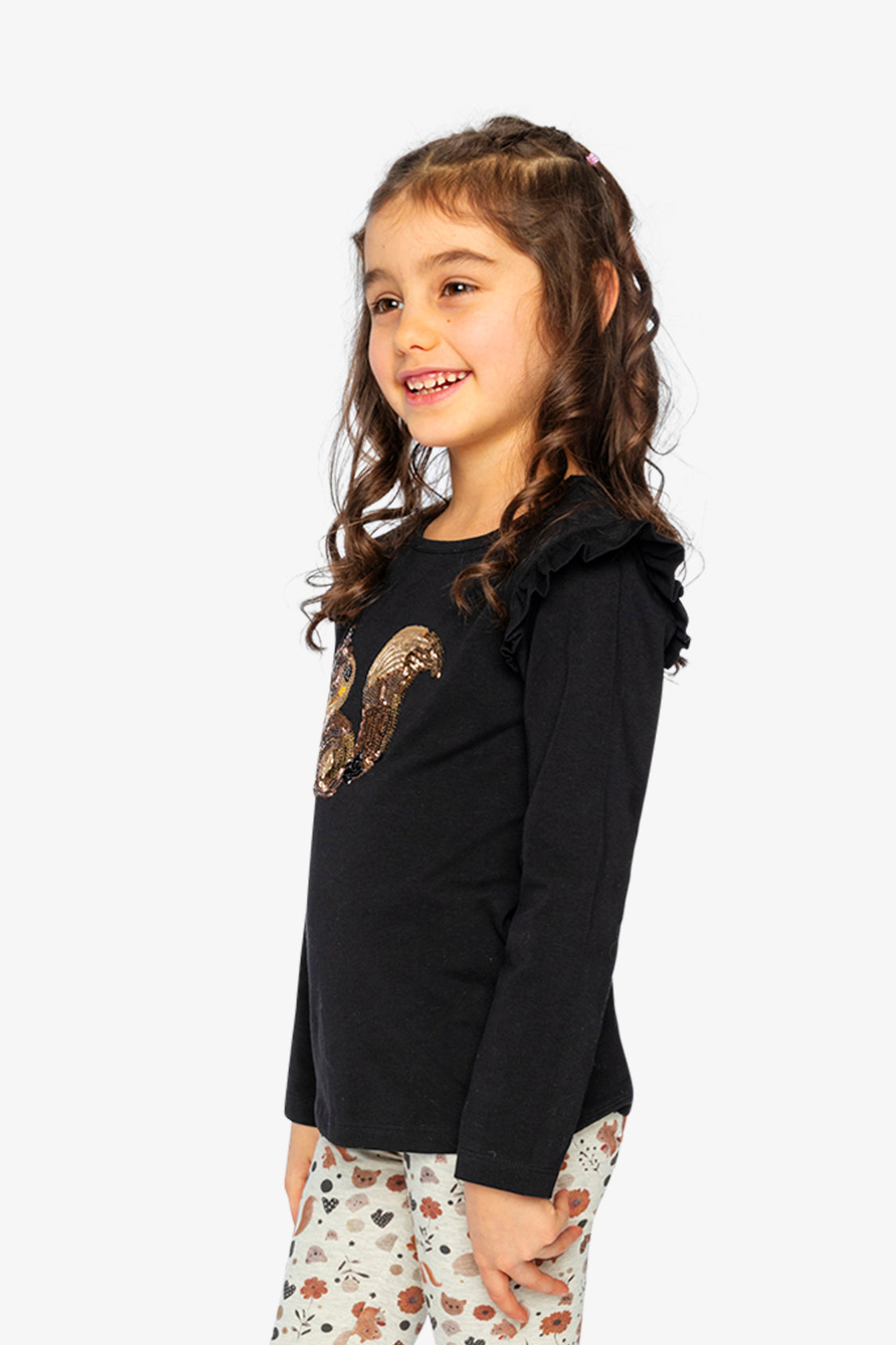 Long Sleeve Organic Cotton Squirrel T-Shirt Black And Brown - J20H70_09990