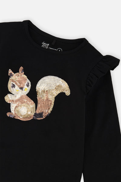 Long Sleeve Organic Cotton Squirrel T-Shirt Black And Brown - J20H70_09990
