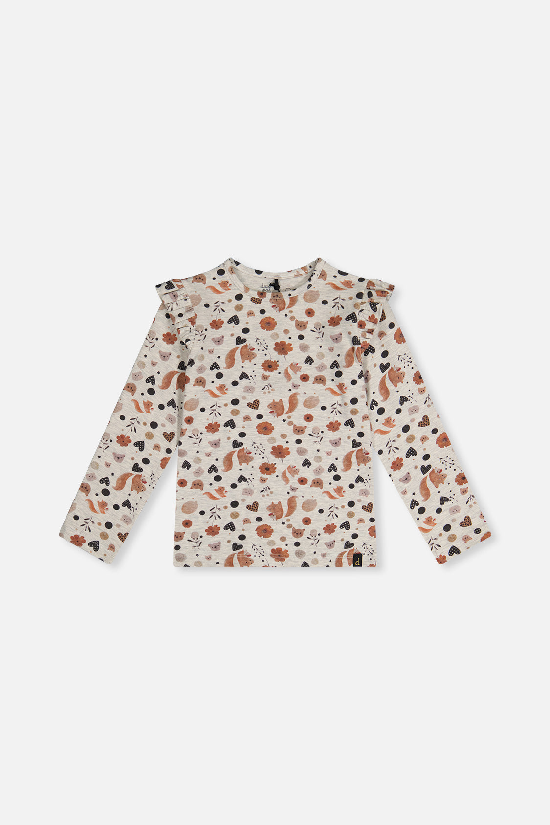 Long Sleeve Organic Cotton T-Shirt Beige With Squirrel Print - J20H70_2J288