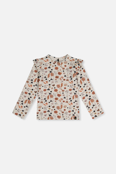 Long Sleeve Organic Cotton T-Shirt Beige With Squirrel Print - J20H70_2J288