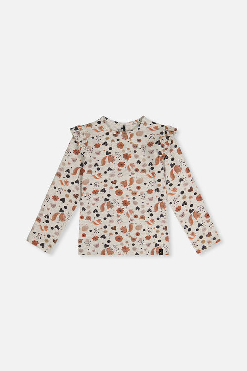 Long Sleeve Organic Cotton T-Shirt Beige With Squirrel Print - J20H70_2J288
