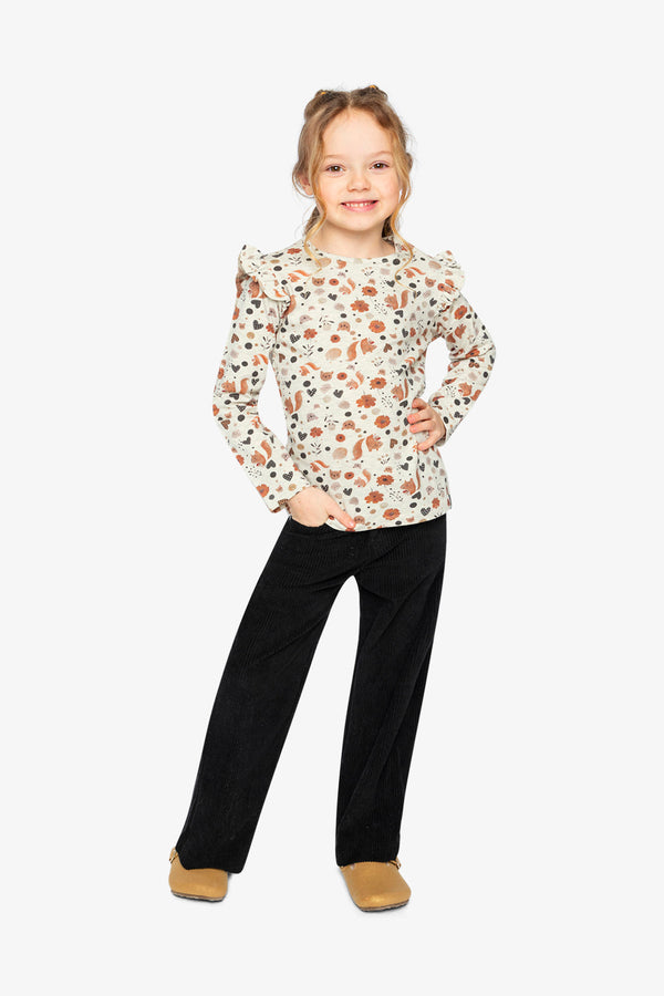 Long Sleeve Organic Cotton T-Shirt Beige With Squirrel Print - J20H70_2J288