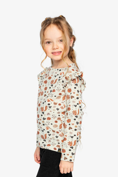Long Sleeve Organic Cotton T-Shirt Beige With Squirrel Print - J20H70_2J288