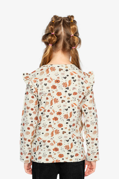 Long Sleeve Organic Cotton T-Shirt Beige With Squirrel Print - J20H70_2J288