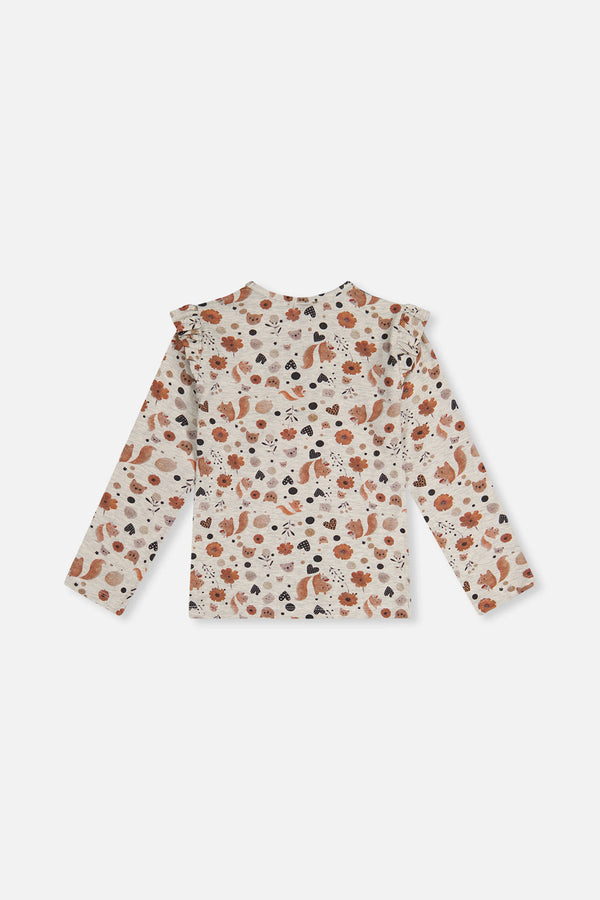 Long Sleeve Organic Cotton T-Shirt Beige With Squirrel Print - J20H70_2J288