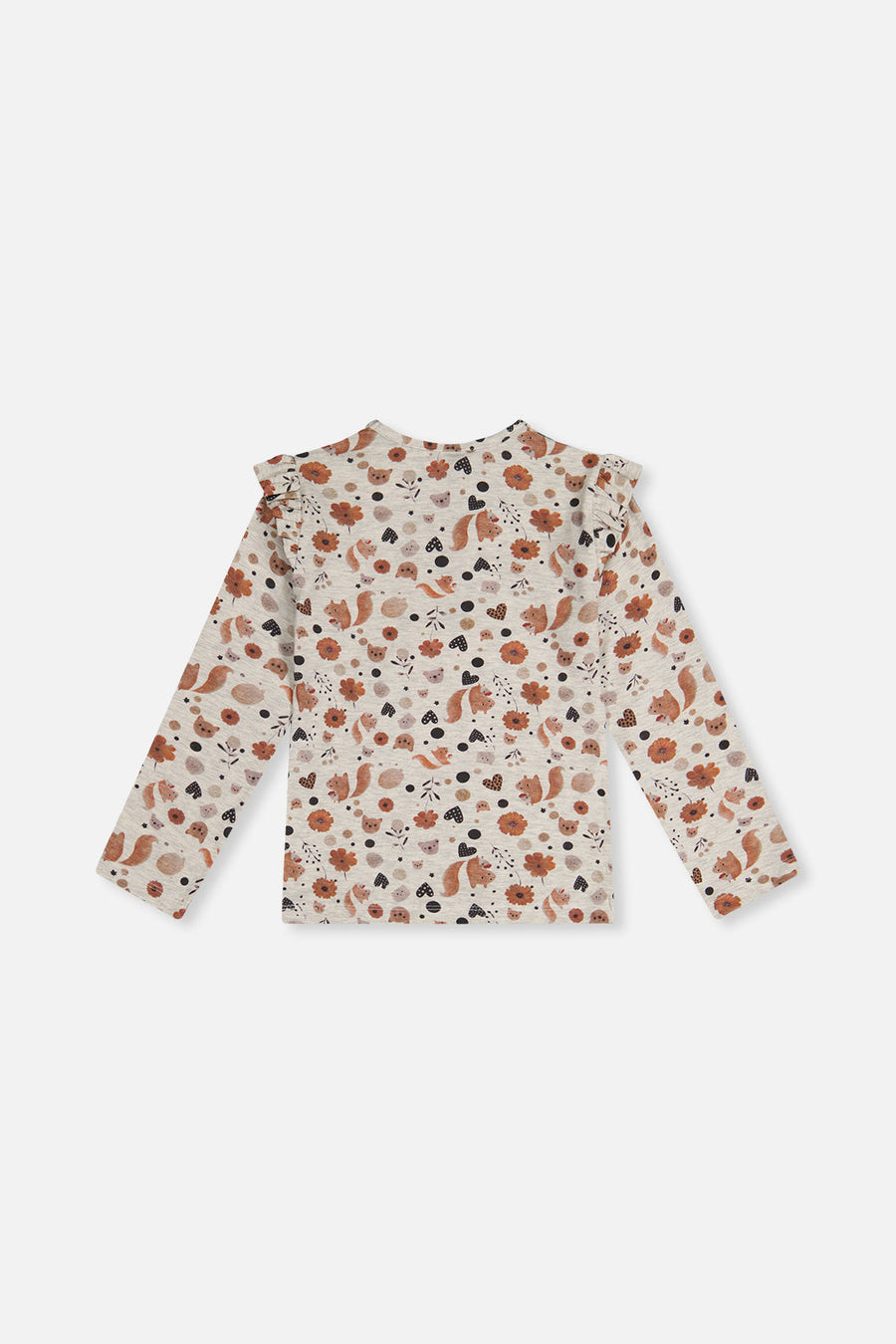 Long Sleeve Organic Cotton T-Shirt Beige With Squirrel Print - J20H70_2J288