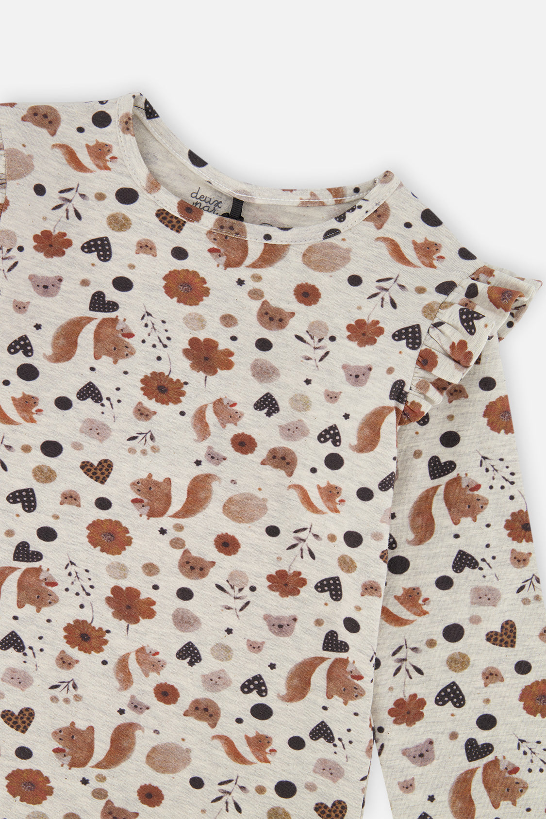 Long Sleeve Organic Cotton T-Shirt Beige With Squirrel Print - J20H70_2J288