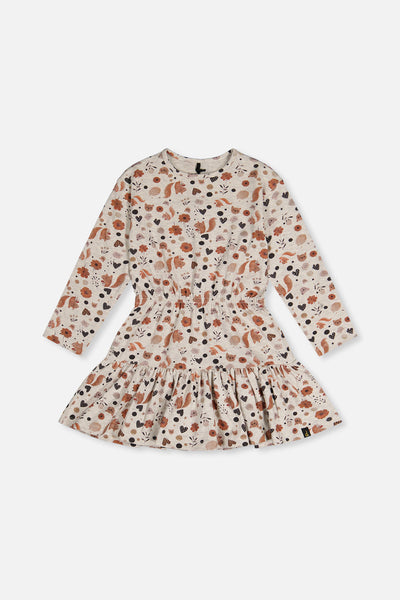 Organic Cotton Dress Beige With Squirrel Print - J20H87_2J288