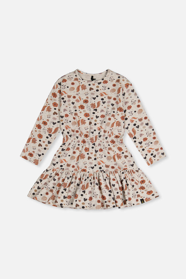 Organic Cotton Dress Beige With Squirrel Print - J20H87_2J288