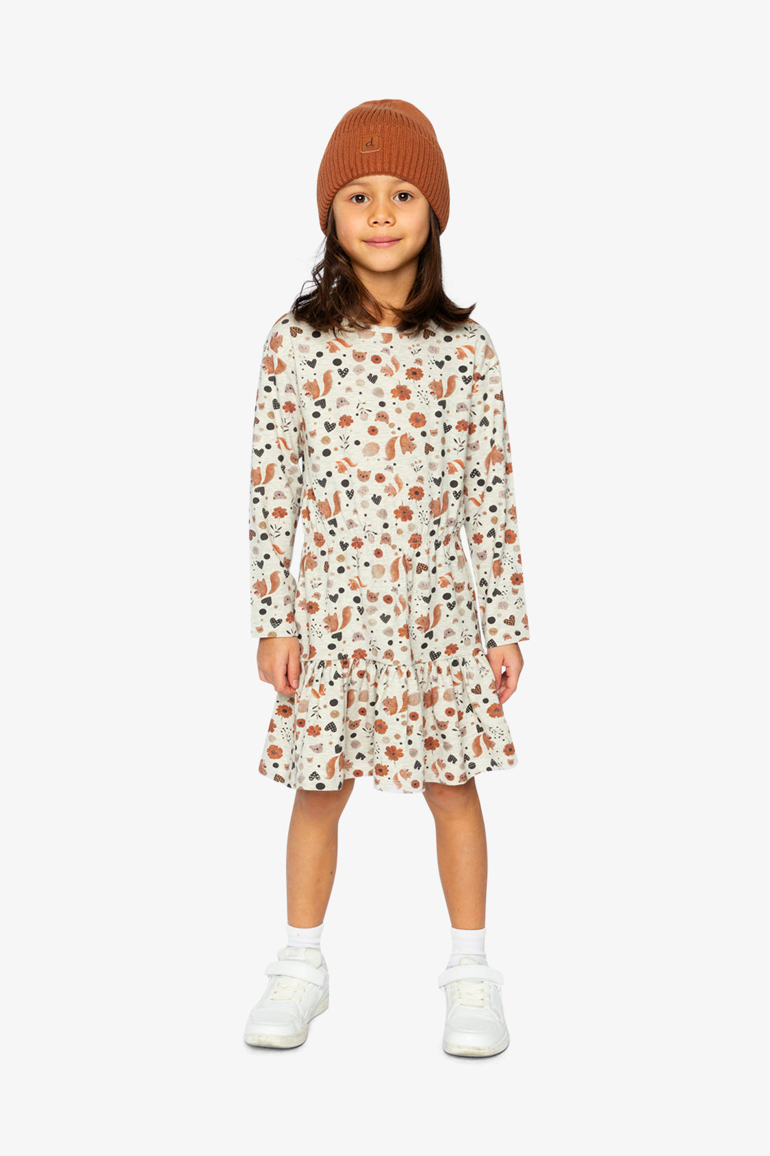 Organic Cotton Dress Beige With Squirrel Print - J20H87_2J288