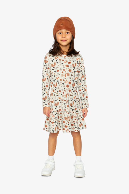 Organic Cotton Dress Beige With Squirrel Print - J20H87_2J288