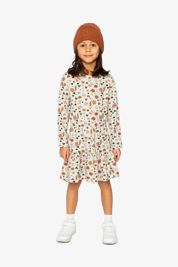 Organic Cotton Dress Beige With Squirrel Print - J20H87_2J288