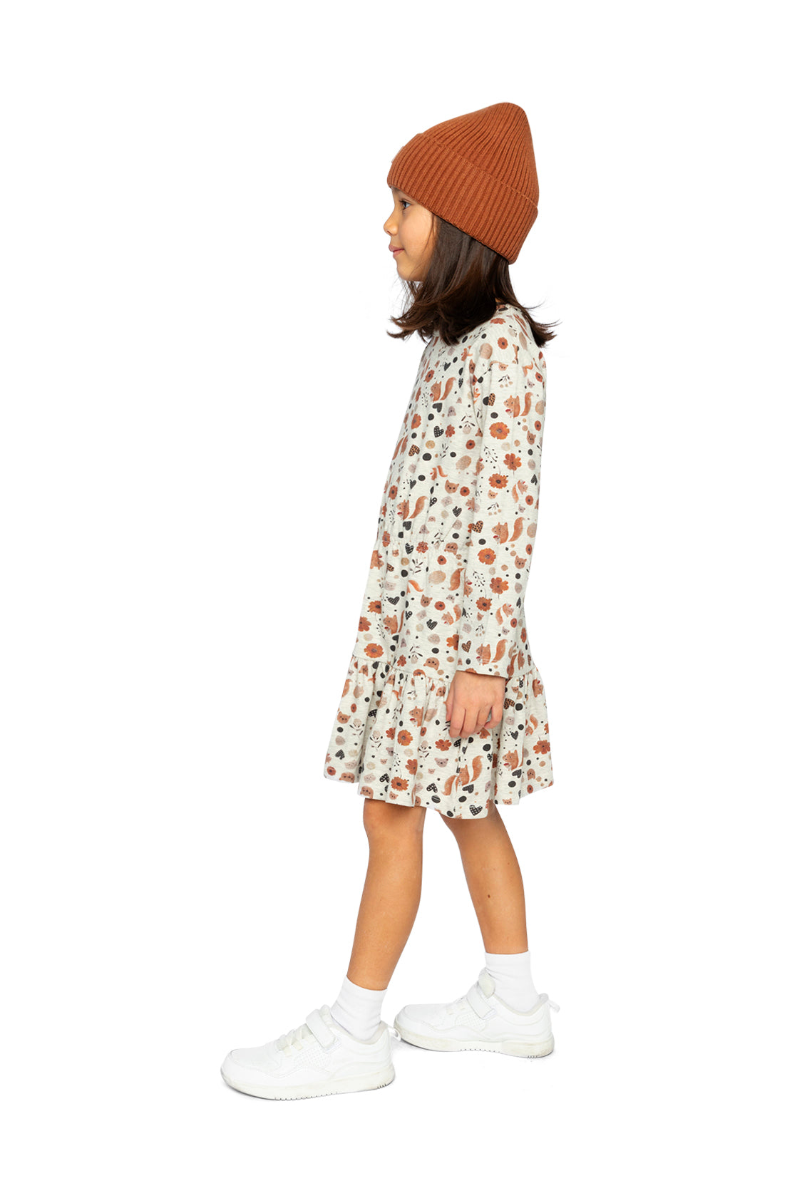 Organic Cotton Dress Beige With Squirrel Print - J20H87_2J288