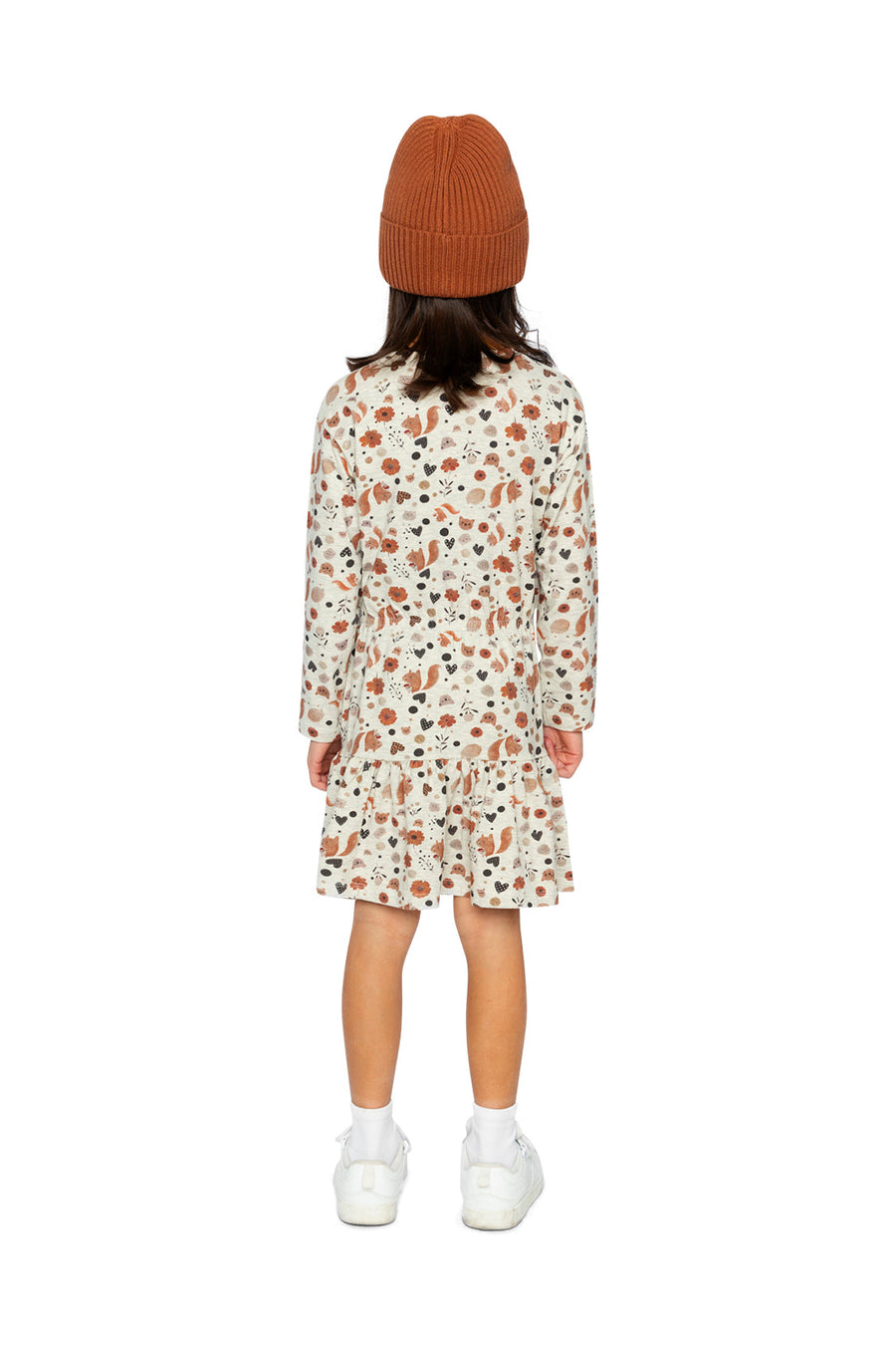 Organic Cotton Dress Beige With Squirrel Print - J20H87_2J288