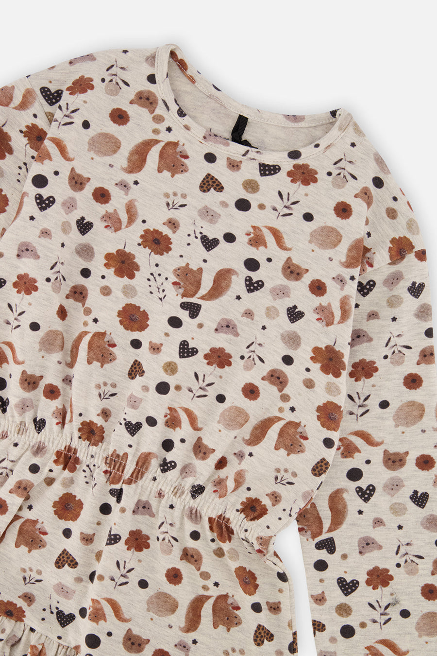 Organic Cotton Dress Beige With Squirrel Print - J20H87_2J288