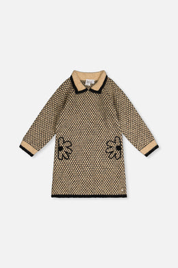Knit Dress With Collar Beige And Black - J20HT85_09990