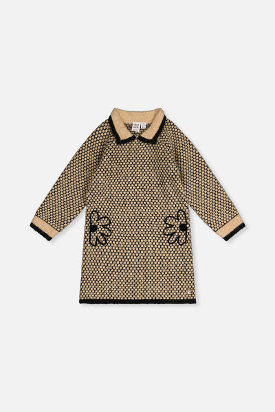 Knit Dress With Collar Beige And Black - J20HT85_09990