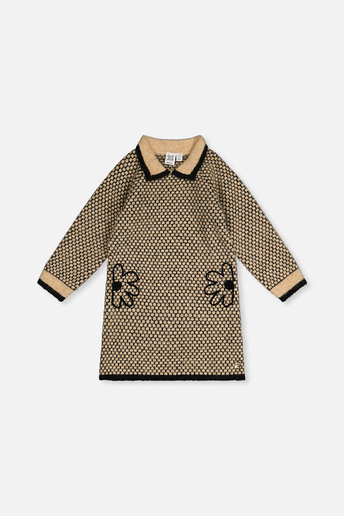 Knit Dress With Collar Beige And Black - J20HT85_09990