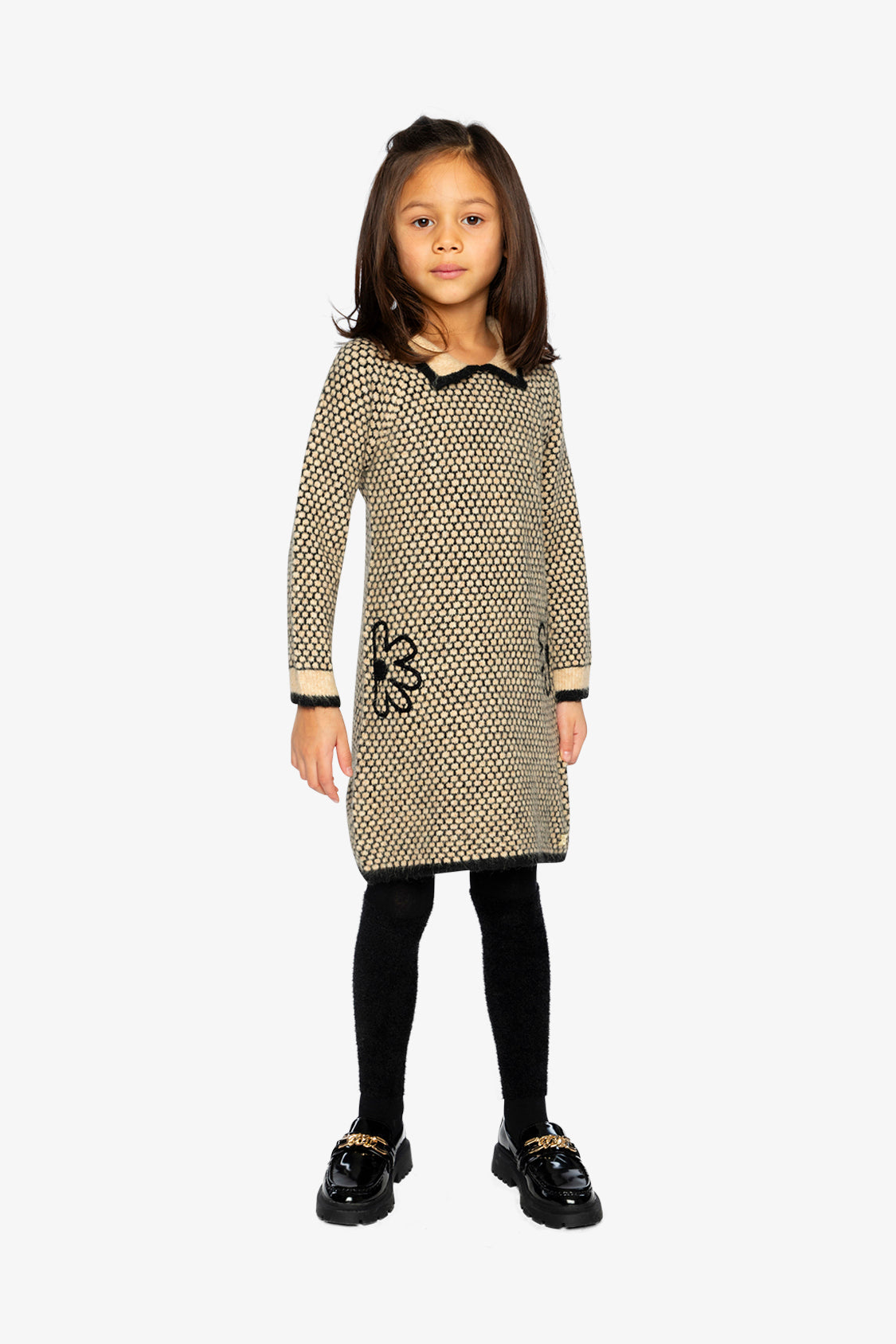 Knit Dress With Collar Beige And Black - J20HT85_09990
