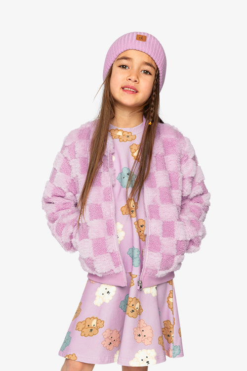 Faux Fur Jacquard Bomber Jacket Violet - J20I50_05180