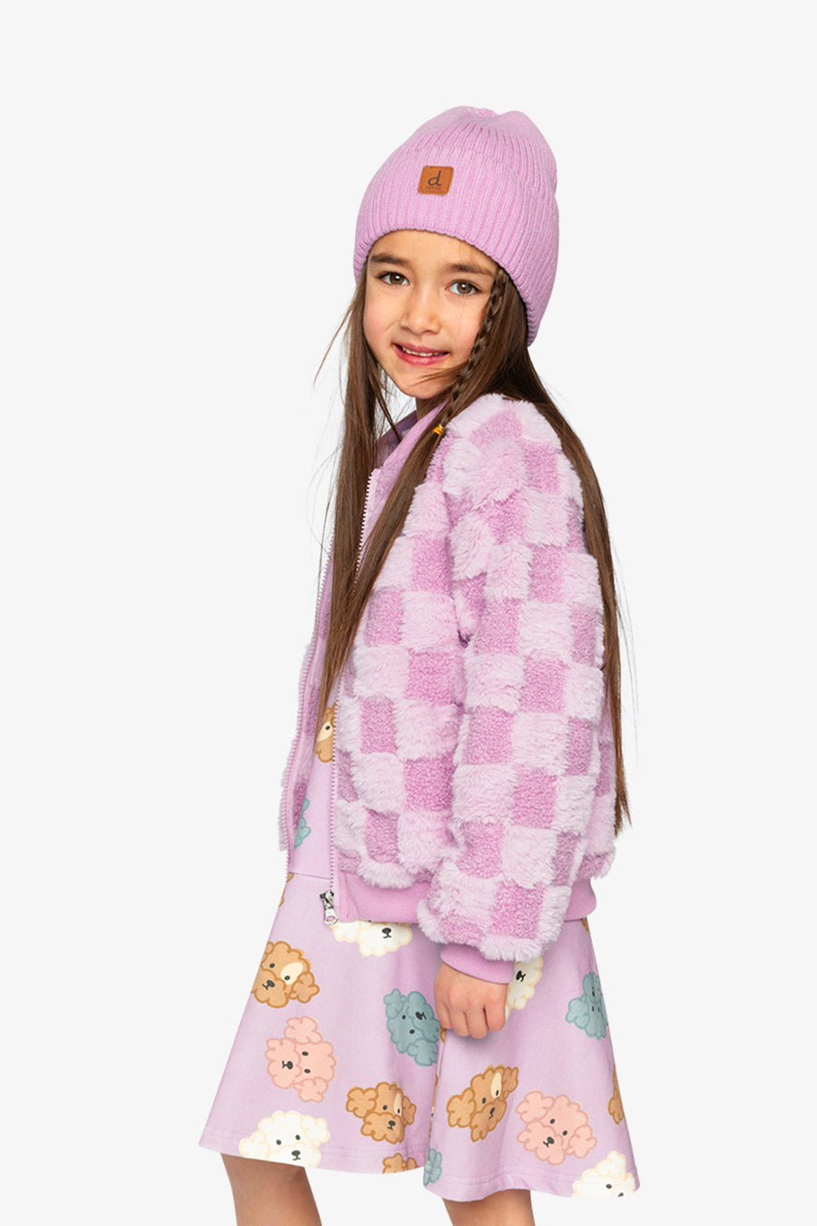 Faux Fur Jacquard Bomber Jacket Violet - J20I50_05180