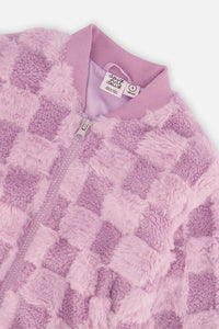 Faux Fur Jacquard Bomber Jacket Violet - J20I50_05180