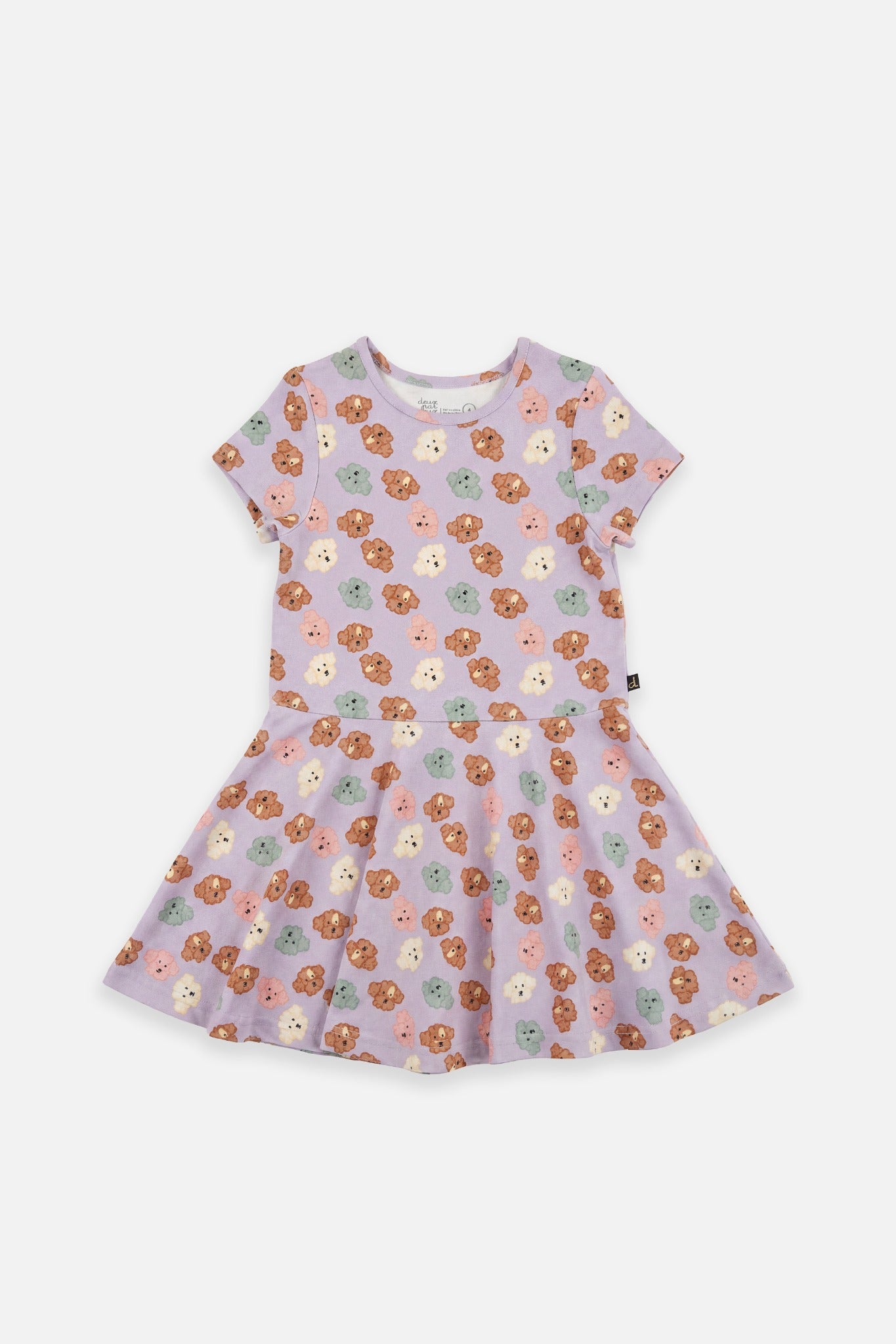 Short Sleeve Jersey Dress Purple Poodle Print