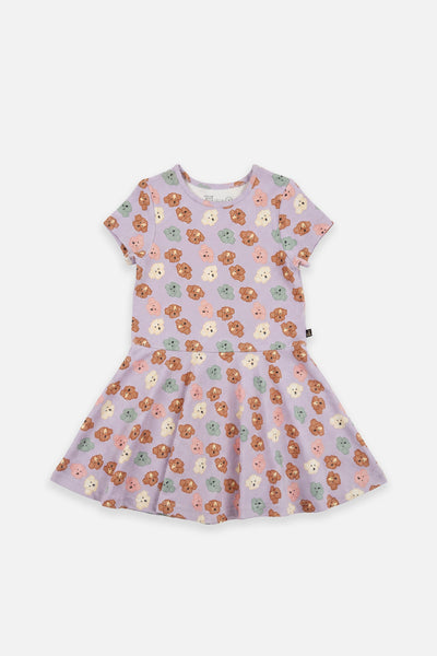 Short Sleeve Jersey Dress Purple Poodle Print