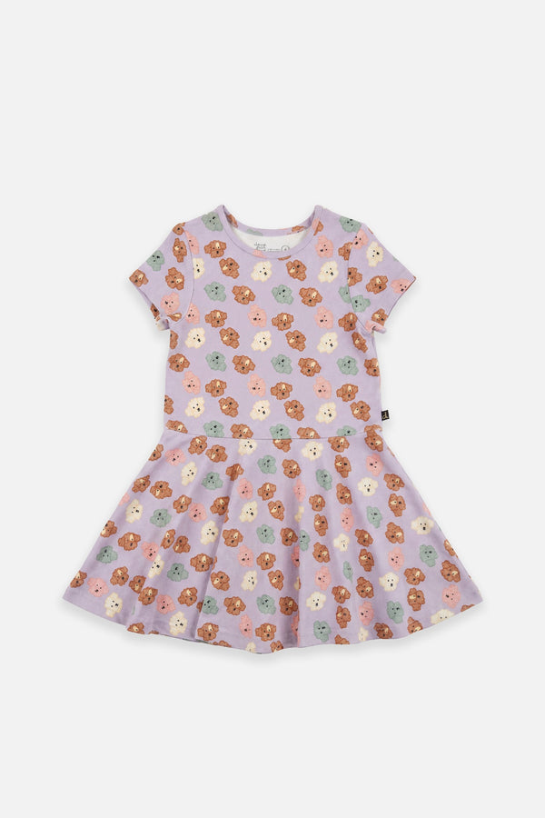 Short Sleeve Jersey Dress Purple Poodle Print