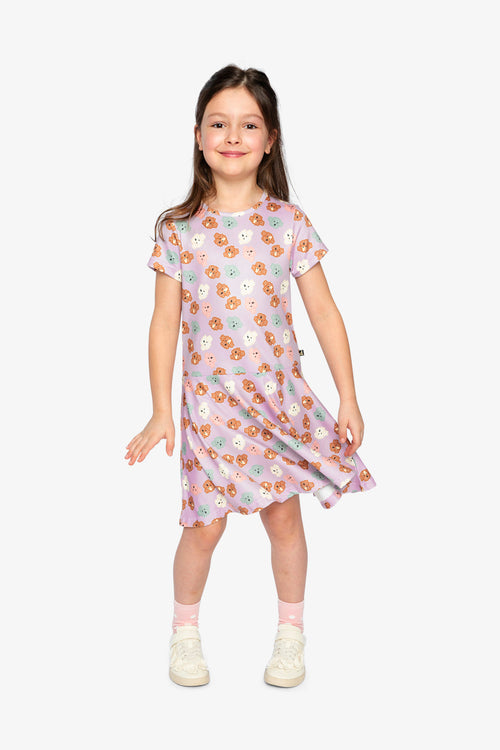 Short Sleeve Jersey Dress Purple Poodle Print - J20I85_2J283
