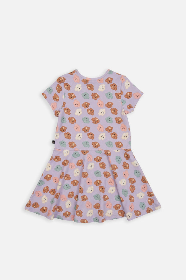 Short Sleeve Jersey Dress Purple Poodle Print