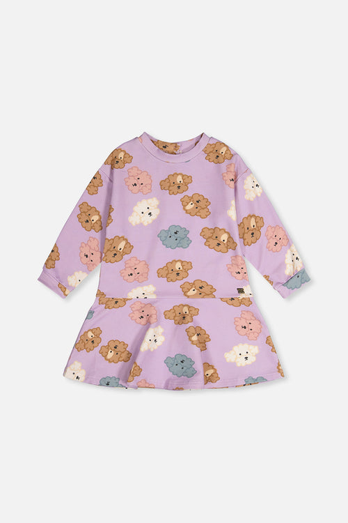French Terry Dress Purple Poodle Print - J20I86_2J284