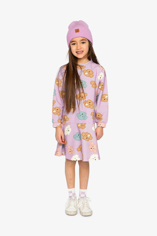 French Terry Dress Purple Poodle Print - J20I86_2J284