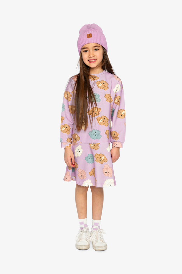 French Terry Dress Purple Poodle Print - J20I86_2J284