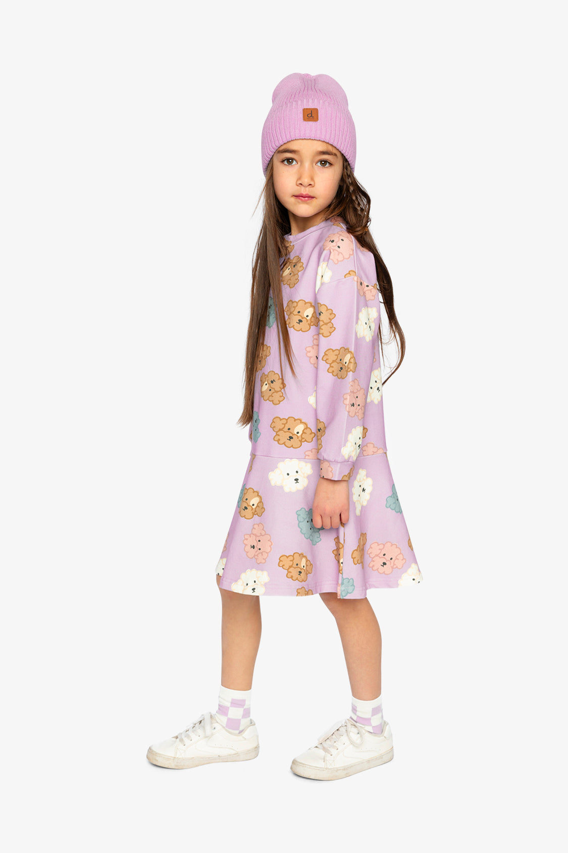 French Terry Dress Purple Poodle Print - J20I86_2J284