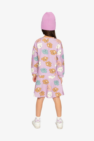 French Terry Dress Purple Poodle Print - J20I86_2J284