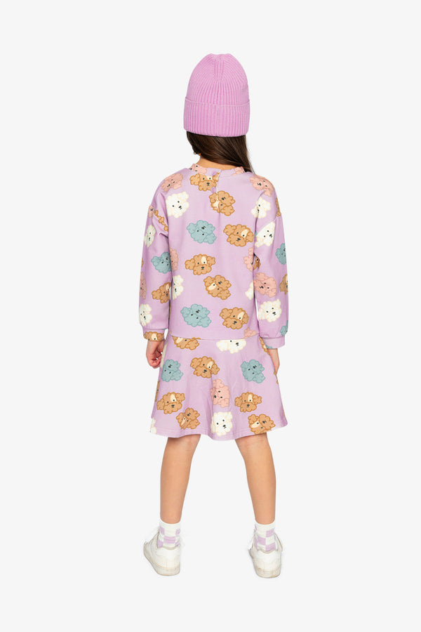 French Terry Dress Purple Poodle Print - J20I86_2J284