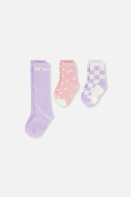 Socks (3 Pairs) Lavender, Pink, And White - J20IS_05180