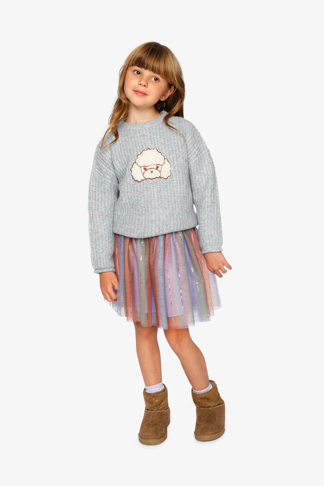 Poodle Sweater Pale Turquoise And Lilac - J20IT33_03250