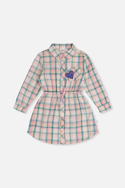 Shirt Dress With Belt Green And Pink Plaid - J20J86_2J296
