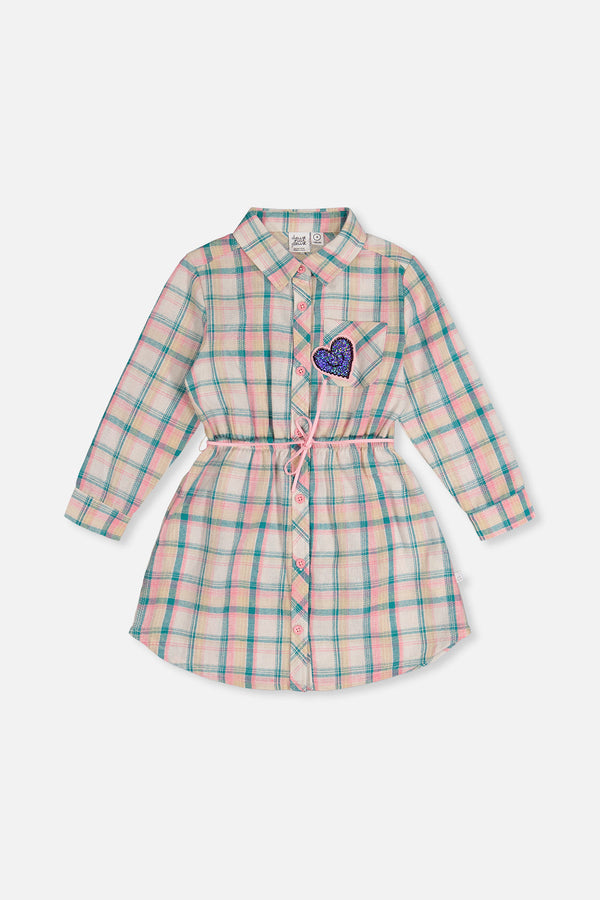 Shirt Dress With Belt Green And Pink Plaid - J20J86_2J296