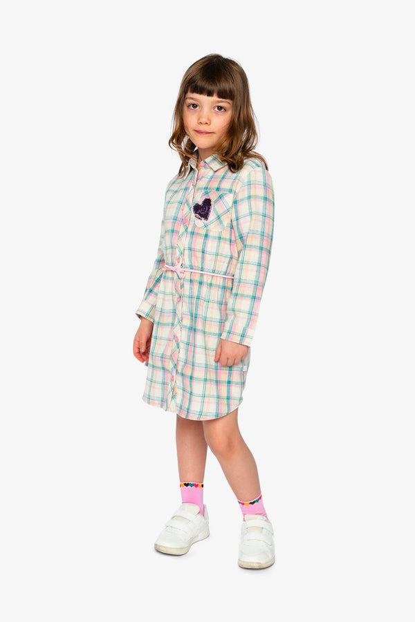 Shirt Dress With Belt Green And Pink Plaid - J20J86_2J296