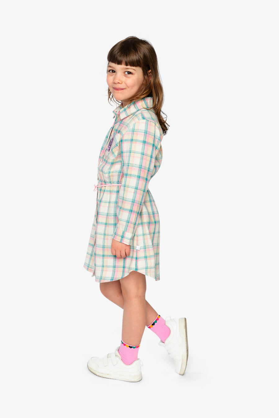 Shirt Dress With Belt Green And Pink Plaid - J20J86_2J296
