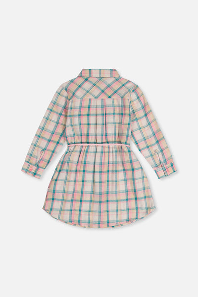 Shirt Dress With Belt Green And Pink Plaid - J20J86_2J296