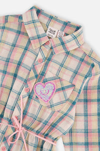 Shirt Dress With Belt Green And Pink Plaid - J20J86_2J296
