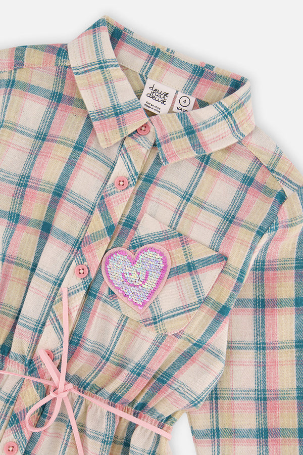 Shirt Dress With Belt Green And Pink Plaid - J20J86_2J296