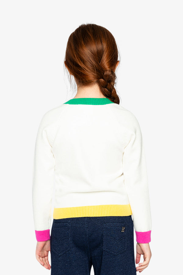 Knitted Cardigan Off-White, Green And Pink - J20JT31_01010