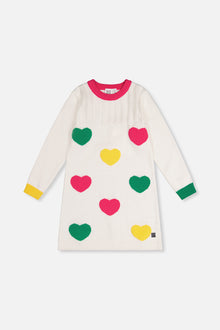 Knitted Dress With Heart Jacquard Off-White, Green And Pink - J20JT87_01010